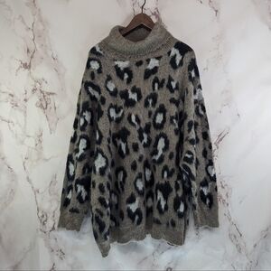 World Market Sweater Womens Oversized Brown Leopard Cheetah Tunic Pullover